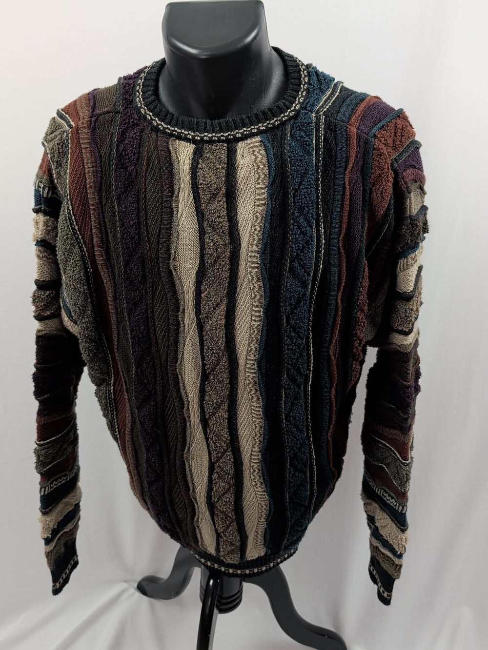 Men's Multicolor Textured Stripe Sweater - Crew Neck